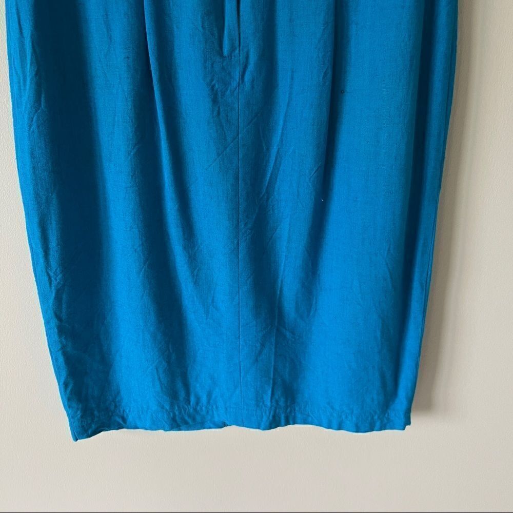 Carole Little‎ Sleeveless Blue V-Neck Linen Blend Midi Dress Size 4 - Picture 8 of 10
